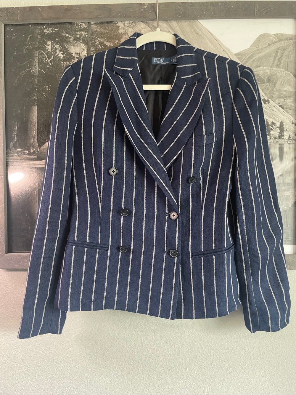 Ralph Lauren Navy and White Pinstripe Double-Breasted Blazer
